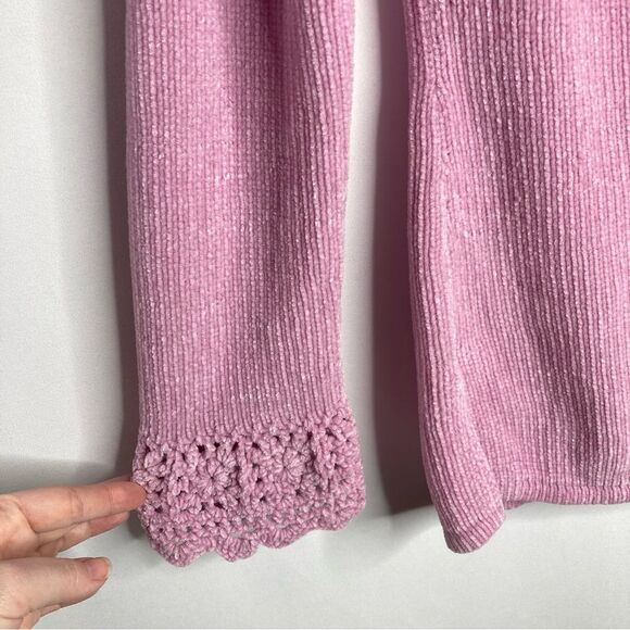 Y2K White Stag Chenille Sweater Small 4/6 Pink Purple Light Orchid Oversized - Picture 4 of 10